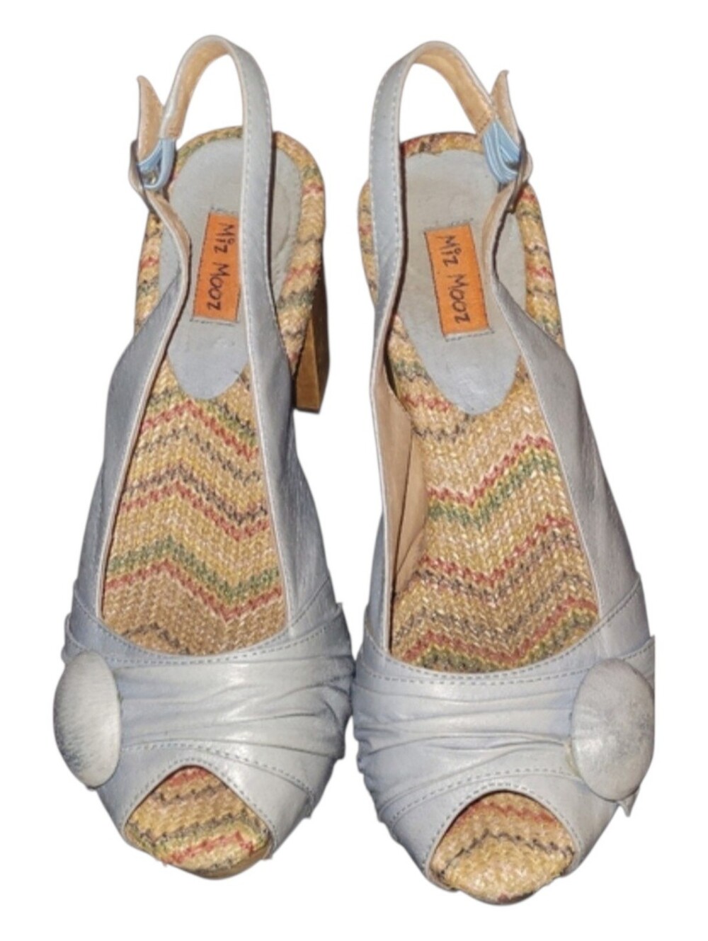 Miz Mooz Women’s Dusty Blue Wedge Peep-Toe Sandals